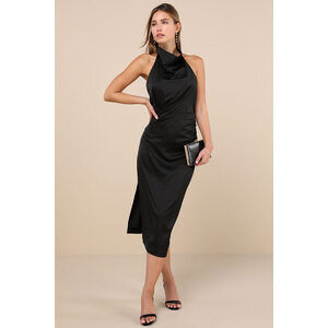 Lulus Gorgeous Season Black Satin Backless Midi Dress - Size M